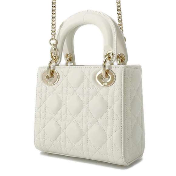 Dior Lady White Lambskin Cannage Bag  Mini  2WAY Shoulder Christian - Picture 1 of 15